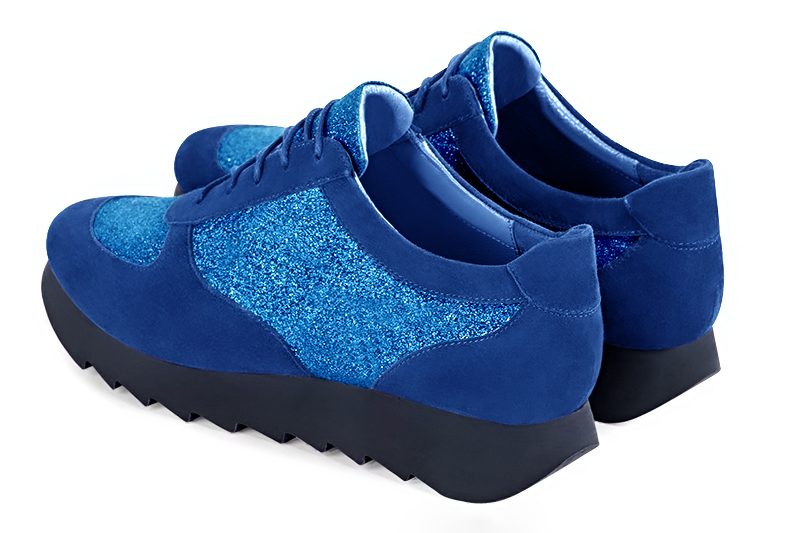 Electric blue women's open back shoes. Round toe. Low rubber soles. Rear view - Florence KOOIJMAN